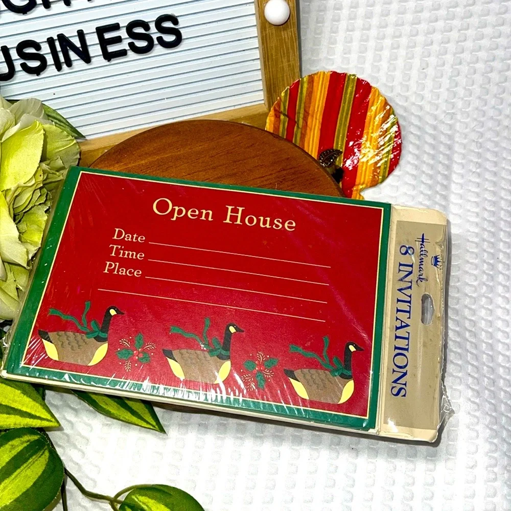 Vintage Hallmark Christmas Invitations Open House Geese 8 Count New in Package